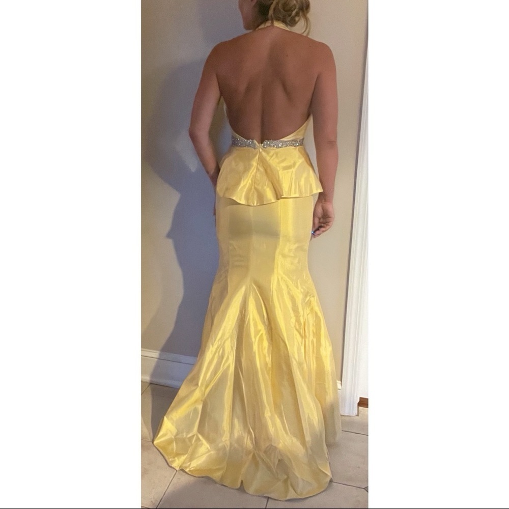 Jovani Halter Yellow Gown with Sequin - Picture 2 of 5